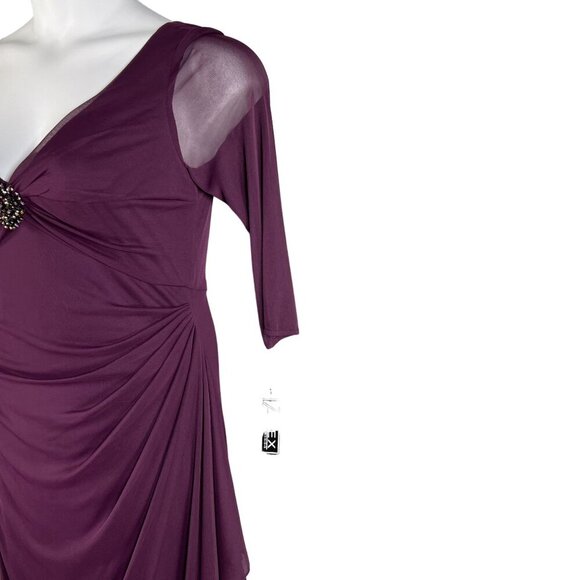 Alex Evenings Size 10 NWT Eggplant Dress Ruched Waist 3/4 Sleeves Sheer Wedding - Picture 6 of 16